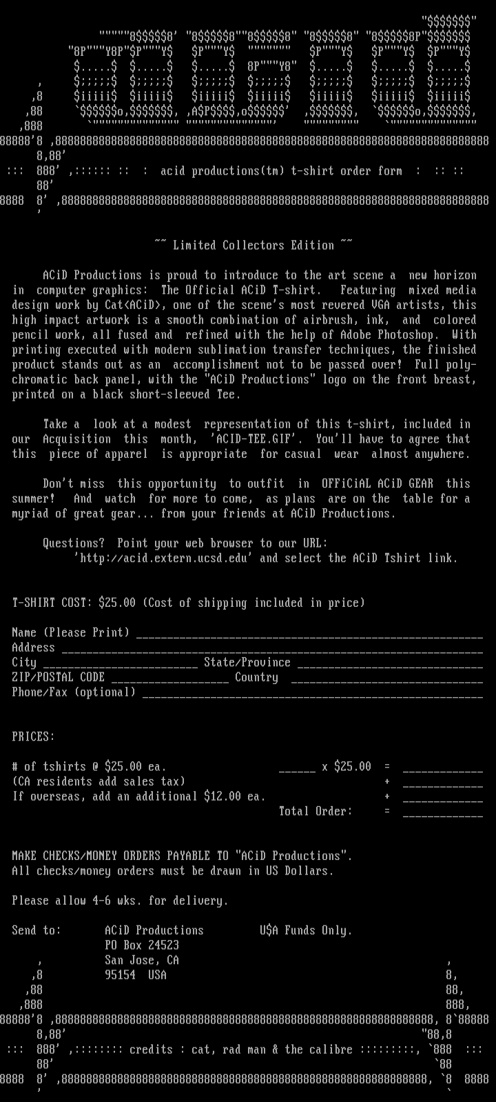 ACiD T-Shirt Order Form by ACiD Staff