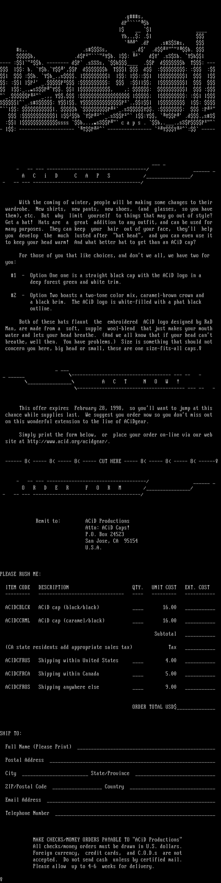 ACiD Caps Order Form by acid!press